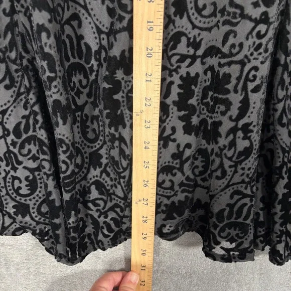 Jones New York A-Line Midi Skirt Size 10 Black Velvet Burnout Damask Gothic Y2K - Picture 11 of 12